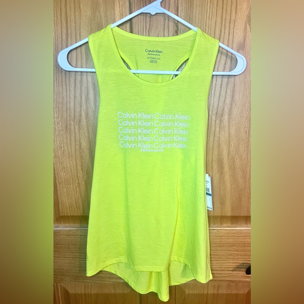 👧NWT Girl’s XL Calvin Klein Neon Yellow Sleeveless Tank Top Twist Back